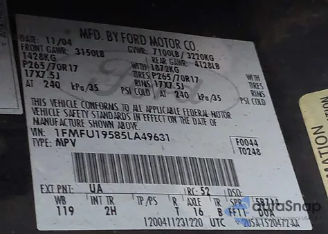 2005 Ford Expedition Limited z USA, uszkodzony, nr VIN 1FMFU19585LA49631